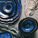Irregular shape blue and gold ceramic dinner set – dining room kitchen