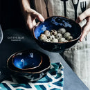 Irregular shape blue and gold ceramic dinner set – dining room kitchen