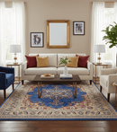 Isfahan Custom Made Traditional Blue And Beige Hand Knotted Wool Rug