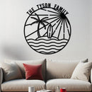 Island Sunset Waves Circle Name Sign