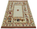 5x7 Flatwoven Ivory and Beige Wool Hand Knotted Southwestern Gabbeh Rug