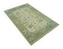 Ivory and Blue 6x9 Hand Knotted Traditional Oriental Oushak wool area rug
