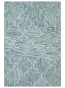 Ivory and Blue Modern Geometric Hand Tufted Multi Size Natural Wool Area Rug