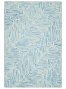 Custom Made Ivory and Blue Modern Geometric Hand Tufted Natural Wool Area Rug