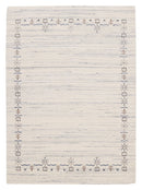 Ivory And Blue Tribal Border Design Hand Loomed Wool Area Rug