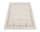 Ivory And Blue Tribal Border Design Hand Loomed Wool Area Rug