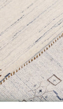 Ivory And Blue Tribal Border Design Hand Loomed Wool Area Rug