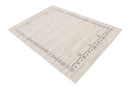 Ivory And Blue Tribal Border Design Hand Loomed Wool Area Rug