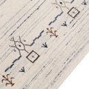 Ivory And Blue Tribal Border Design Hand Loomed Wool Area Rug