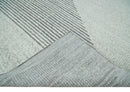 Ivory and Charcoal Traditional Stripes Hand Knotted 8x10 Wool Area Rug
