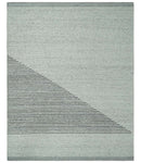 Ivory and Charcoal Traditional Stripes Hand Knotted 8x10 Wool Area Rug