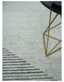 Ivory and Charcoal Traditional Stripes Hand Knotted 8x10 Wool Area Rug