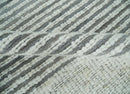 Ivory and Charcoal Traditional Stripes Hand Knotted 8x10 Wool Area Rug