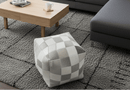 Modern Geometrical Ivory and Gray Genuine Leather Luxury Pouf