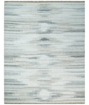Ivory and Silver fine Wool and Viscose Kilim Rug