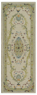 Ivory and Green Custom Made French Design Aubusson Hand Tufted Wool Area Rug
