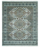 Ivory and Olive 8x10 Hand Knotted Traditional Design wool area rug