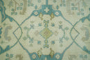 Ivory and Teal Hand Knotted 6x9 Traditional Oriental Oushak wool rug