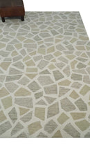 Ivory Beige and Brown mosaic Design Custom Made Hand Hooked  Modern Style Rug