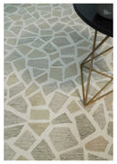 Ivory Beige and Brown mosaic Design Custom Made Hand Hooked  Modern Style Rug