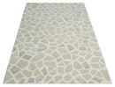 Ivory Beige and Brown mosaic Design Custom Made Hand Hooked  Modern Style Rug