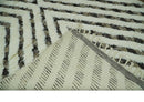 Ivory, Beige and Charcoal Modern Stripes Plush Pile Moroccan Style Hand knotted 5x8 wool Area Rug