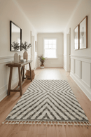 Ivory, Beige and Charcoal Modern Stripes Plush Pile Moroccan Style Hand knotted 5x8 wool Area Rug