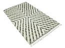 Ivory, Beige and Charcoal Modern Stripes Plush Pile Moroccan Style Hand knotted 5x8 wool Area Rug