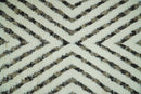 Ivory, Beige and Charcoal Modern Stripes Plush Pile Moroccan Style Hand knotted 5x8 wool Area Rug