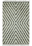 Ivory, Beige and Charcoal Modern Stripes Plush Pile Moroccan Style Hand knotted 5x8 wool Area Rug