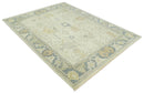 Beige and Gray Hand Knotted Traditional Persian Oushak Wool Rug