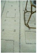Ivory, Beige and Gray Modern Geometrical Hand Knotted Multi Size wool area Rug