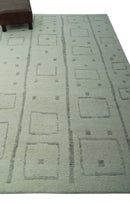 Ivory, Beige and Gray Modern Geometrical Hand Knotted Multi Size wool area Rug
