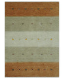 Ivory, Beige and Rust Geometrical stripes Design Hand loom 4.6x6.6 wool Area Rug