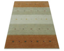 Ivory, Beige and Rust Geometrical stripes Design Hand loom 4.6x6.6 wool Area Rug