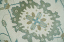 Ivory, Beige and Teal Hand Knotted Antique 9x13 Traditional Oushak Wool Rug