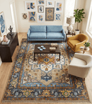 Ivory, Beige, Blue and Charcoal Traditional Heriz Hand Knotted Multi Size wool Area Rug
