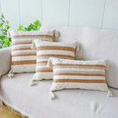 Ivory brown coffee striped tassel pillow case living room decor
