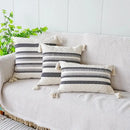 Ivory brown coffee striped tassel pillow case living room decor