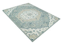 Ivory, Camel and Blue Hand Tufted Traditional Design Wool Area Rug