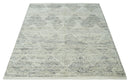Ivory, Charcoal and Beige 8x10 hand knotted Geometrical wool Area rug