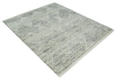 Ivory, Charcoal and Beige 8x10 hand knotted Geometrical wool Area rug