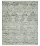Ivory, Charcoal and Beige 8x10 hand knotted Geometrical wool Area rug