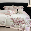 DecorBites™ Blooming Flowers Embroidery Bedding Set 600TC Egyptian Cotton Duvet Cover Queen King