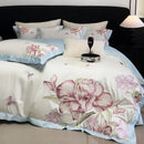 DecorBites™ Blooming Flowers Embroidery Bedding Set 600TC Egyptian Cotton Duvet Cover Queen King