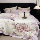 DecorBites™ Blooming Flowers Embroidery Bedding Set 600TC Egyptian Cotton Duvet Cover Queen King