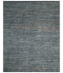 Ivory, Gray, Charcoal and Brown Antique Stripes Design Hand knotted 8x10 wool Area Rug