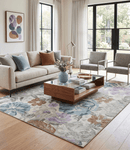 Ivory, Gray, Purple Flower Design Hand Tufted 8x10 wool Area Rug