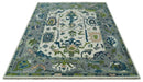 Ivory, Gray, Teal and Green Hand knotted Traditional Oushak 9x12 Wool Area Rug