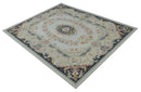Ivory, Light Green and Charcoal Aubusson design Hand Tufted 8x10 wool Area Rug